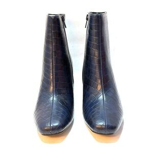 Journee Collection Women Haylinn Block Heel Dress Booties Blue Croco Size 7M NWT